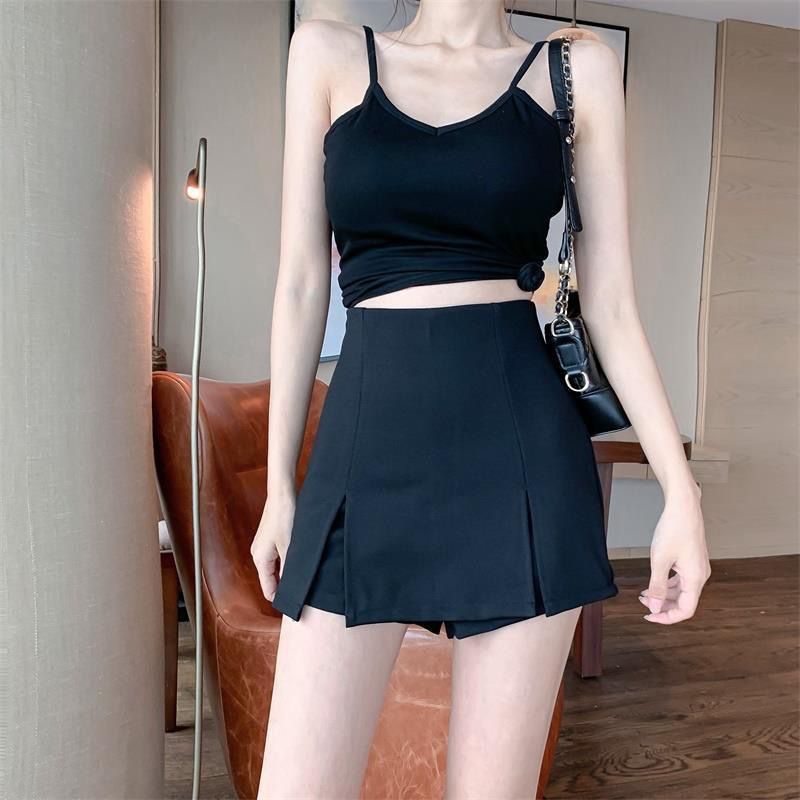 High Waist Wear Black Short Skirt A- line Skirt Summer 2022 New Women's Slim Elegant Split Skirt