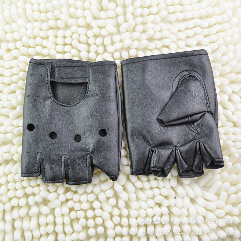 Picture of Men's hip-hop half-finger leather gloves nightclub pole dance non-rivet gloves performance dancing stars dance performance