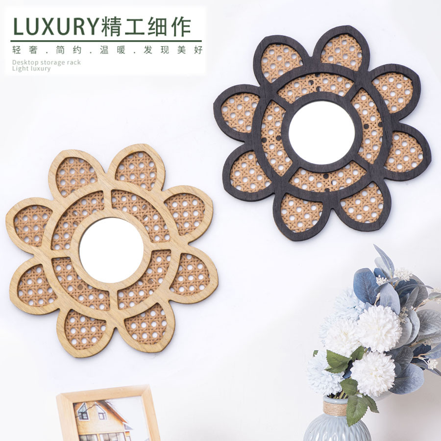 Picture of Flower Mirror Imitation Rattan Wall-mounted Hand-woven Hotel Bar Living Room Creative Wall Hanging Wall Decorations
