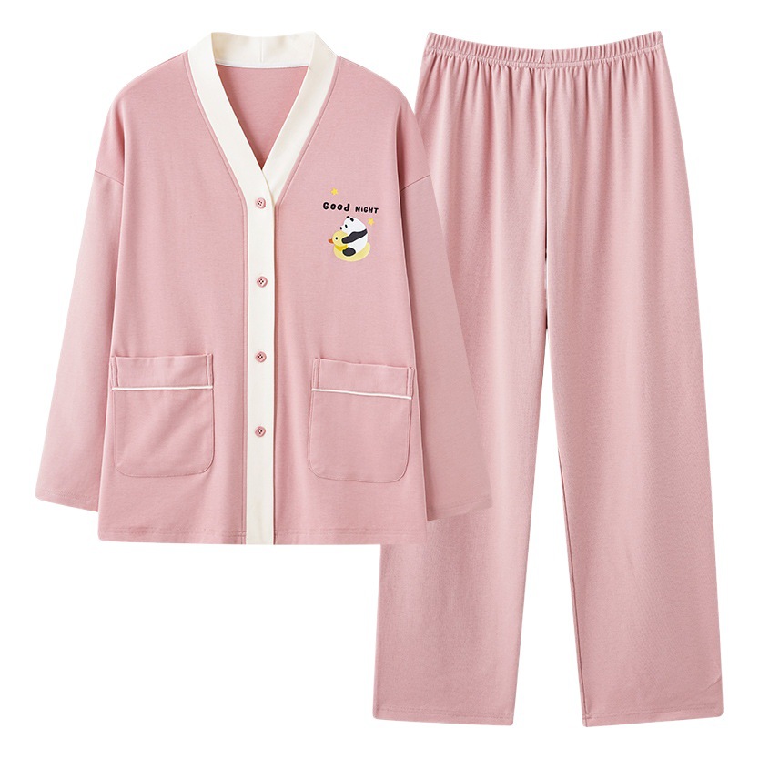Long Sleeve Pajamas Women's Cotton 2024 New Spring and Autumn V-Neck Japanese Cartoon Sweet Kimono Home Clothes suit