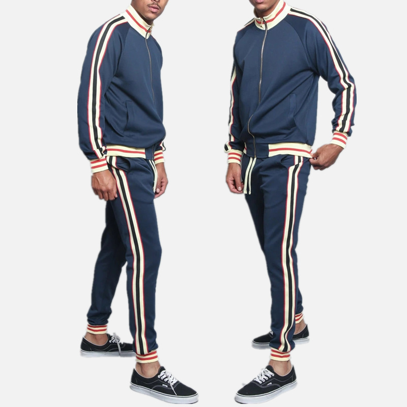 2021 new foreign trade autumn and winter ebay AliExpress men's leisure sports suit color matching two-piece set