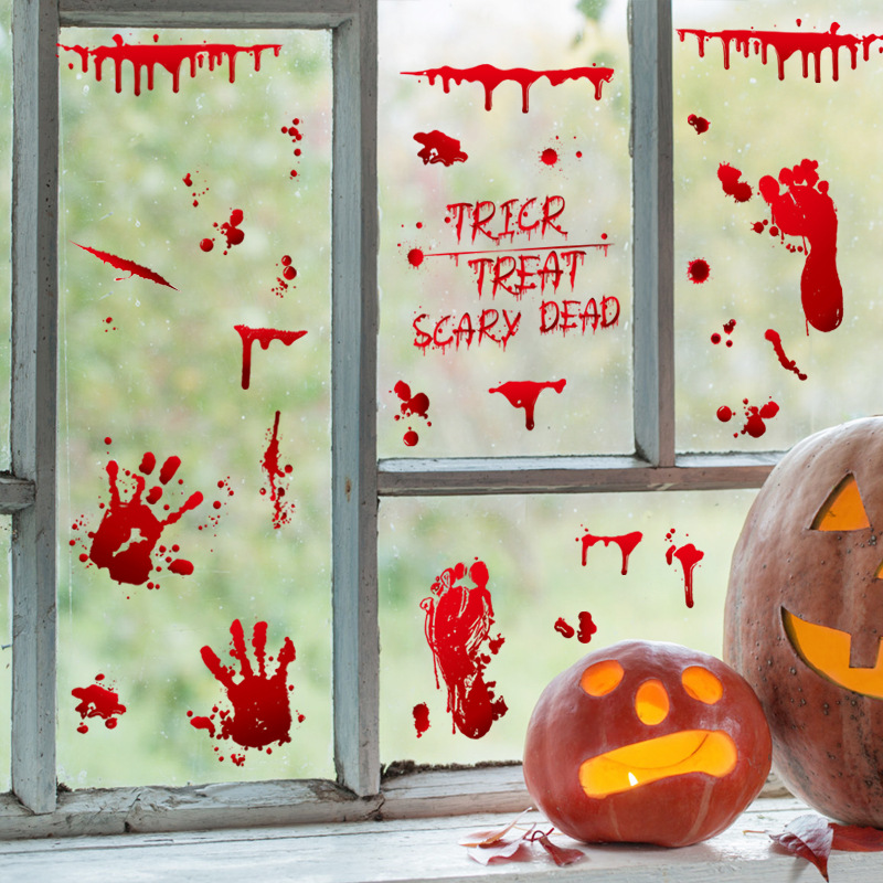 Cross-border Halloween Blood Hand and Footprint Electrostatic Stickers Holiday Party Window Glass Scene Decoration Stickers