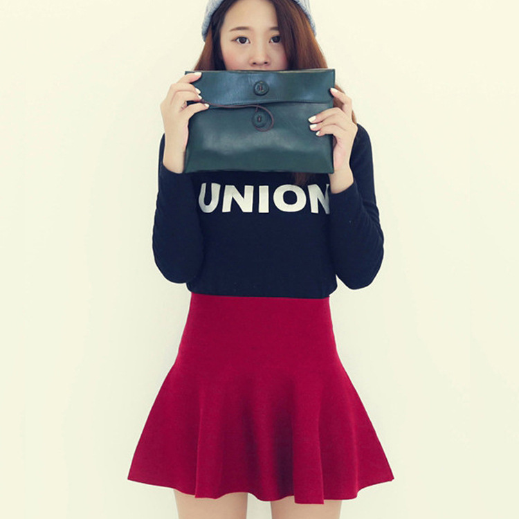 Processing autumn and winter wool-like high waist skirt fashionable Korean A- line skirt pleated skirt