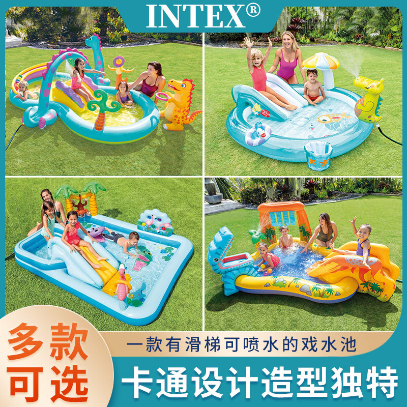 Intex Kidsren's Inflatable Swimming Pool Family Large Ocean Ball Sand Pool Home Baby Spray Water Slide Pool
