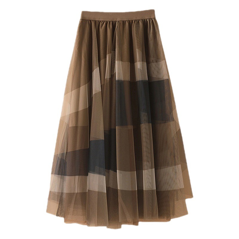 2024 New Summer Style Hazy Fairy Skirt | Temperament Mesh Skirt Spring Geometric Print Skirt A-Line Large Hem Skirt