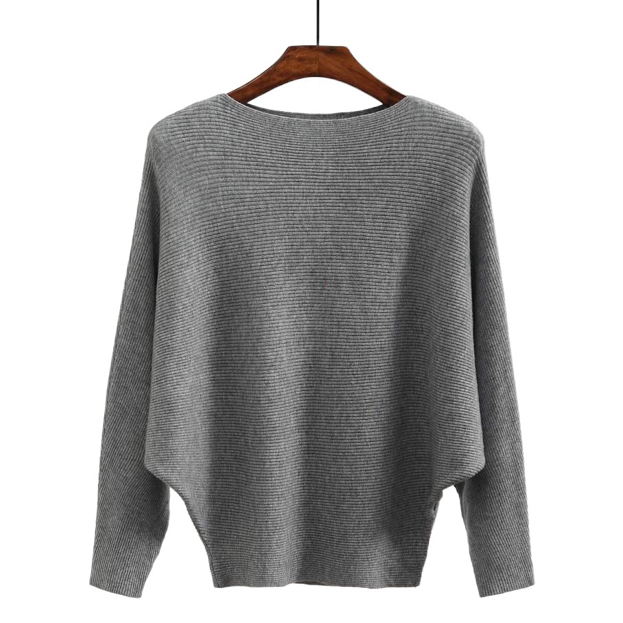 Amazon Explosions AliExpress Autumn and Winter New One-character Collar Batwing Sleeve Knitwear plus size Women's Pullover Base Shirt
