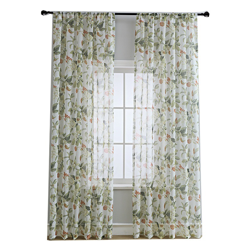 Cross-border printing curtain shading finished window screen wear rod cotton and linen fabric wholesale non-perforated installation rental room window
