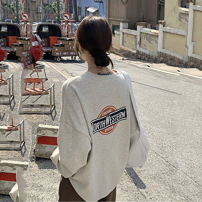 Picture of Letter Printed Long-Sleeved Thin Sweatshirt Jacket 2023 New Autum Women's Loose Mid-Length Pullover Top Trendy