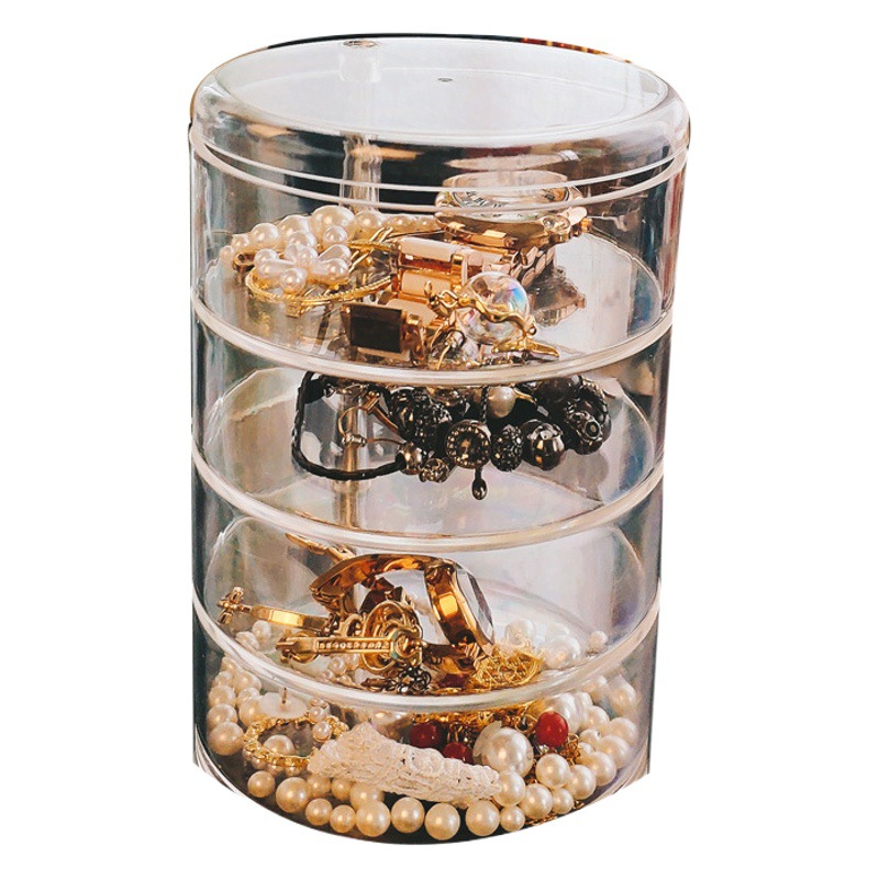 Desktop Ring Earrings Jewelry Box Foreign Trade Dormitory Dust-proof Lipstick Rack Rubber Band Jewelry Box Transparent Jewelry Storage Box