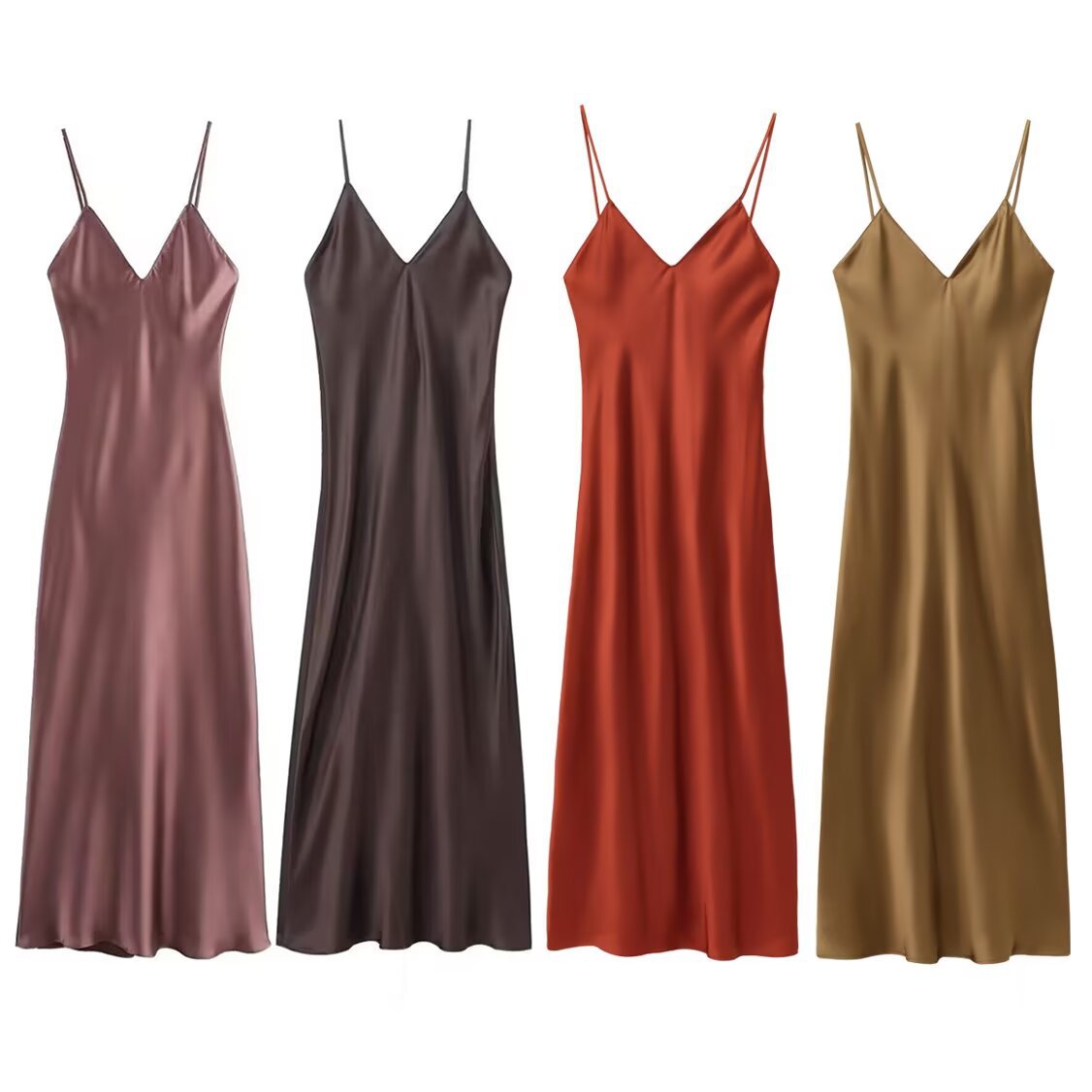 ZA cross-border women's clothing wholesale European and American style new underwear silk satin texture long suspenders dress 9333331