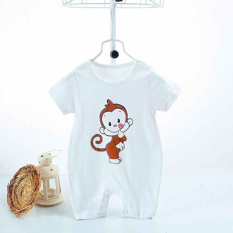 Picture of Cartoon Printed Baby Siamese Clothes for Boys and Girls Baby Short-sleeved Hare Clothes for Newborn Children Climbing Clothes with Open Crotch Thin Summer