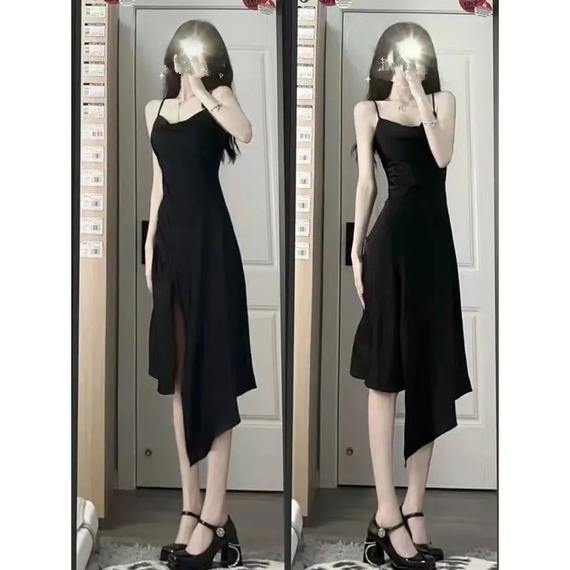 Pure Desire Design Sense Niche Long Dress Summer Celebrity Royal Sister Elegant Hepburn Style Irregular Sling dress Children