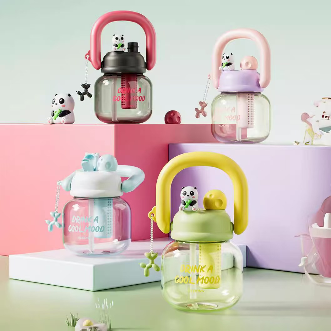 Panda Carrying Pot Double Drink Plastic Cup Large Capacity Cute High Color Value Tea Warehouse Portable High Temperature Resistant Plastic Belly
