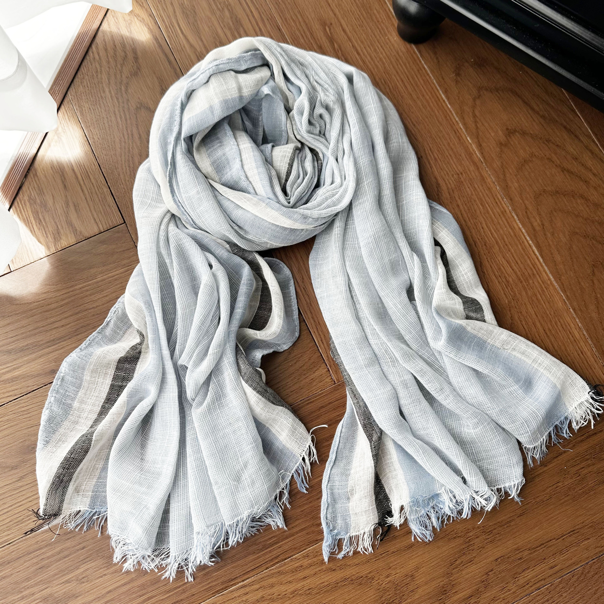 Picture of Literary Classic Striped Color Matching Bamboo Cotton Yarn Scarf Women's Four Seasons Good Wear Thin Long Silk Scarf Sunscreen Shawl