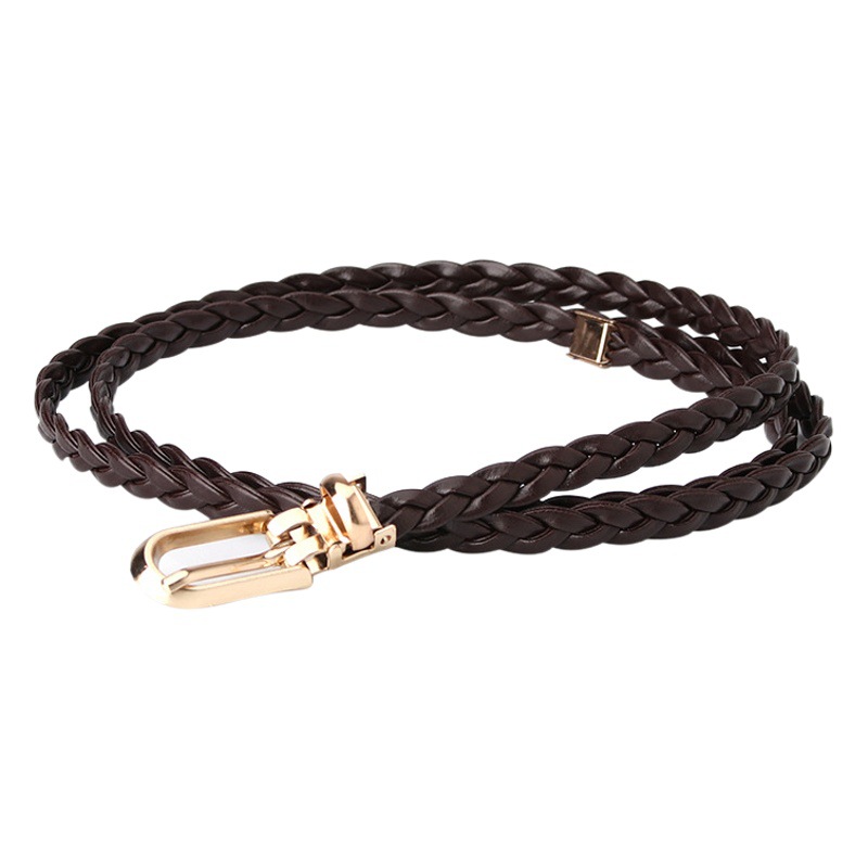 Korean Style Fashionable Women's Knotted Decorative Woven Belt Candy Color Small Belt Simple Personalized Clip Buckle Belt Wholesale