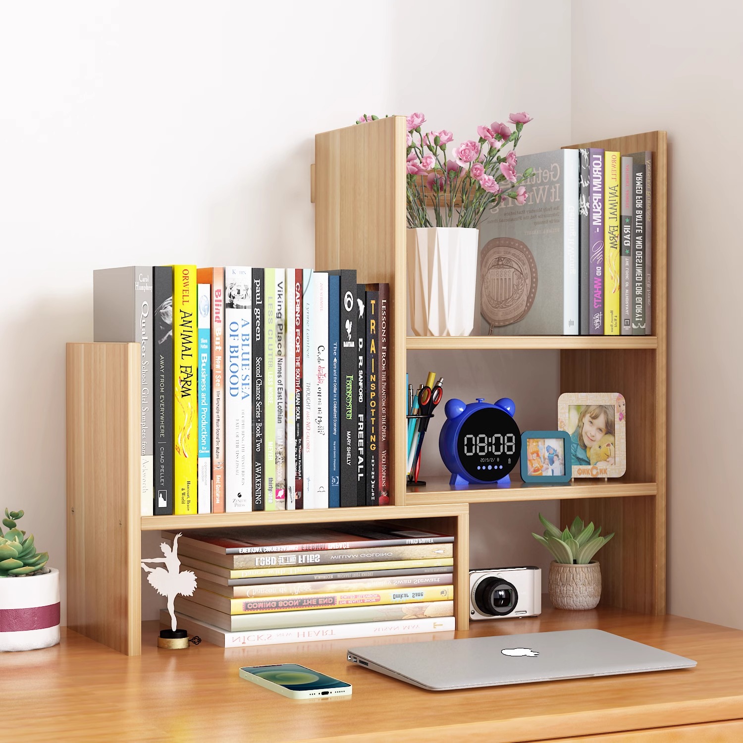 Bookshelf desktop shelf simple multi-layer desk student office telescopic storage rack dormitory organization shelf