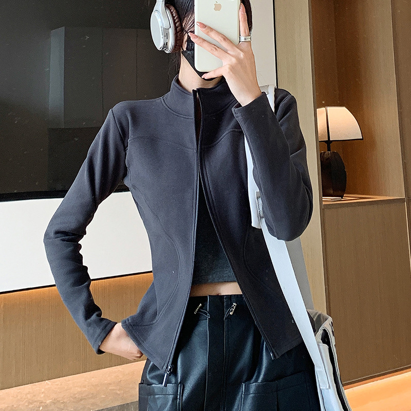 Picture of H119 Strictly Selected Koala Velvet Jacket Sports Women's Autumn and Winter New Vertical Collar Double Arc Curve Tight Top Zipper Cardigan