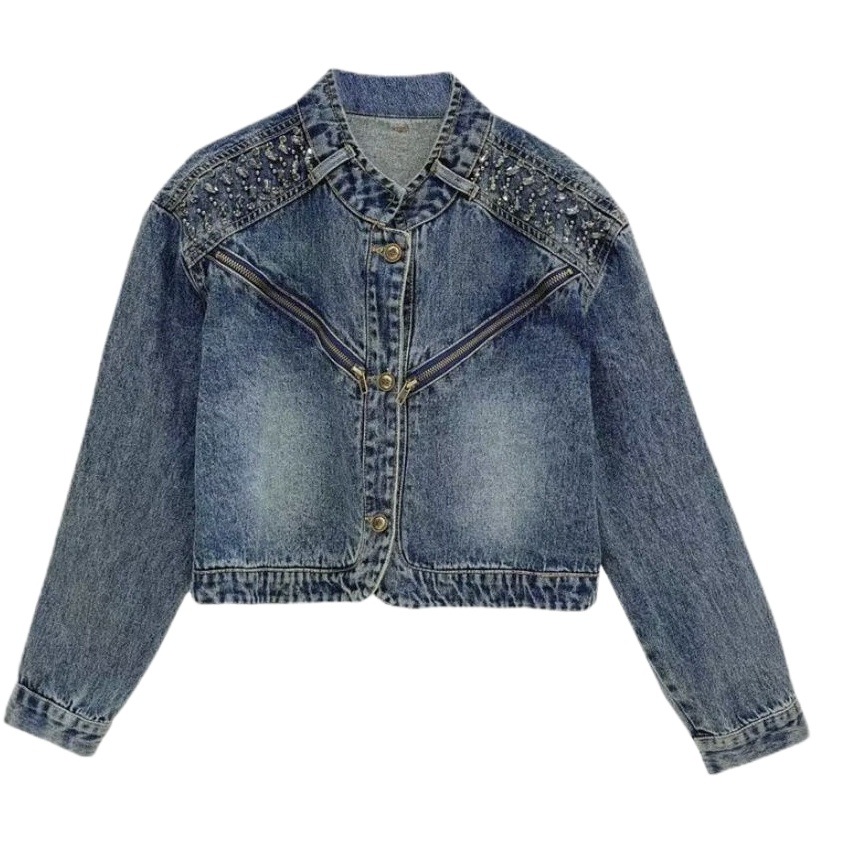 Picture of 2025 Short European Style Diamond-Encrusted Early Autumn Women's New Denim Short Outwear for Women in Spring & Fall, High-End, Super Good-Looking and Unique
