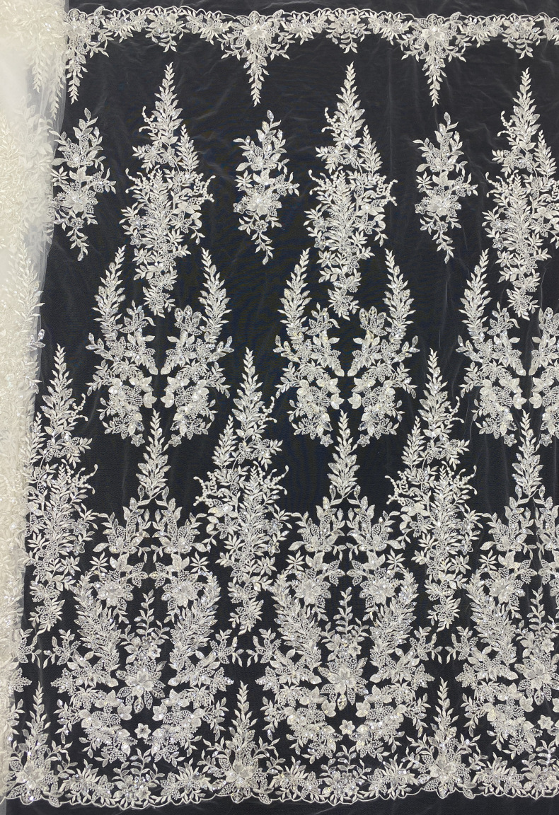 2023 new plant flower bead embroidery +3/4mm sequin embroidery high-end beautiful wedding dress cheongsam fabric