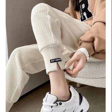 Chenille women's pants toe pants fleece padded Harem pants white corduroy Harem pants children's fashion