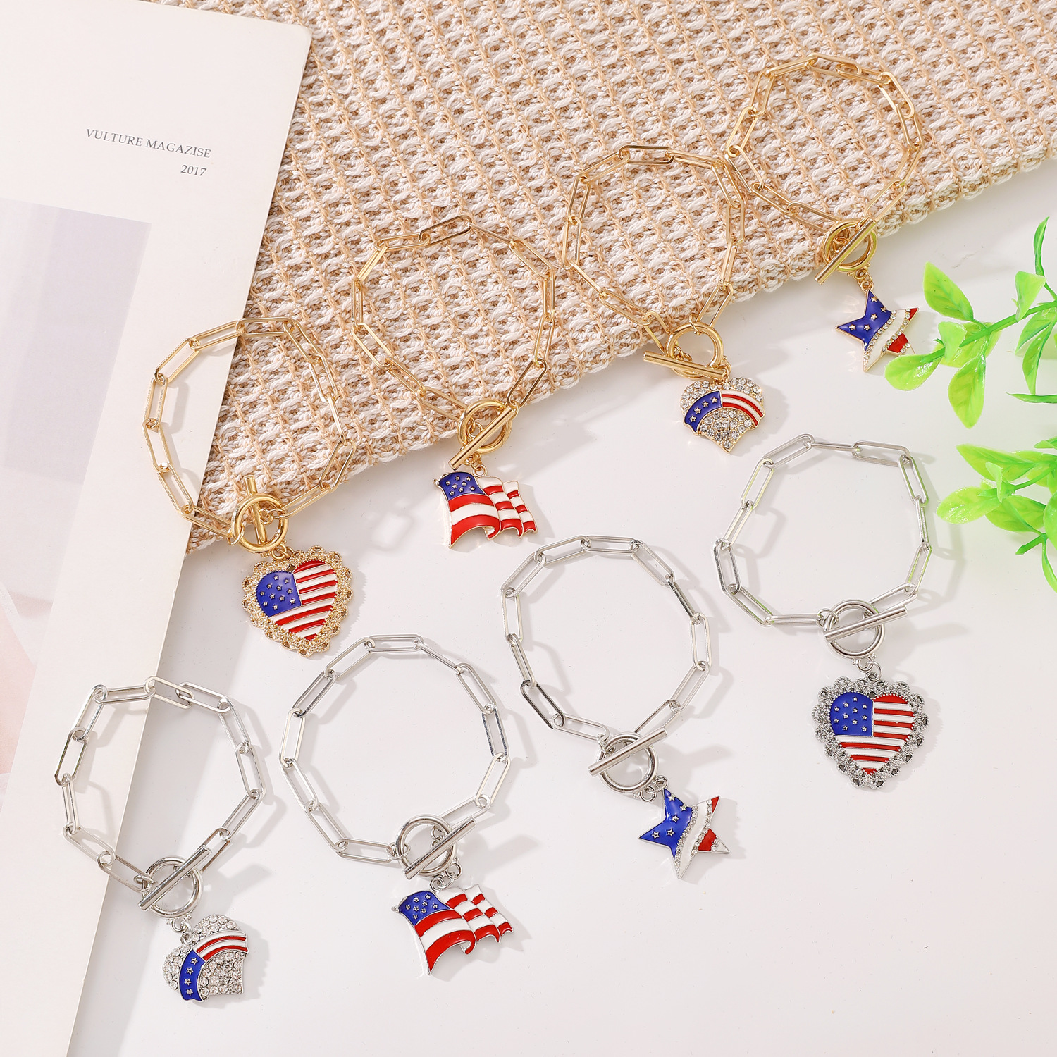 Picture of American Independence Day Bracelet suit Soft Pottery Beaded Letter Bow Love Personalized Fashion Multi-layer Bracelet for Women