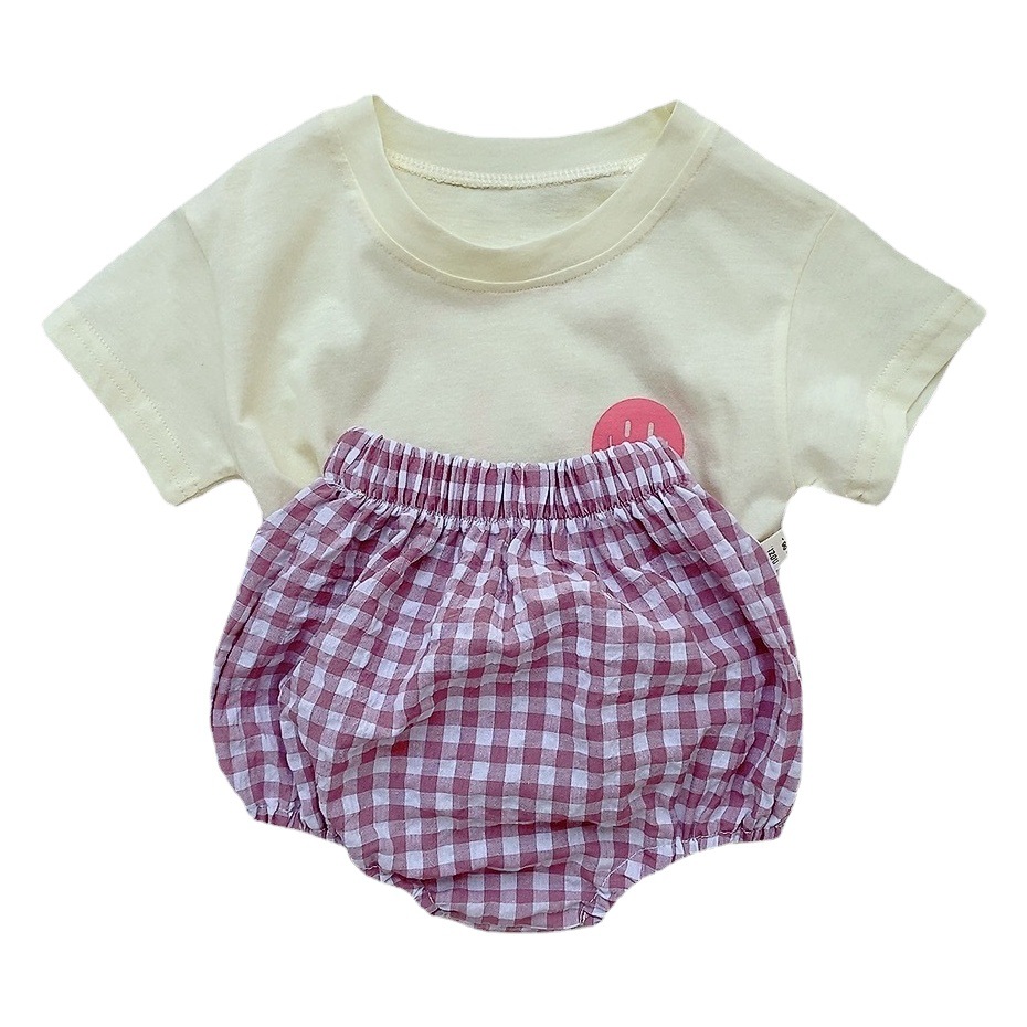 Korean Style Children's Clothing Boy's Summer Clothing Baby's Suit Baby's Smiley Face Suit Baby Boy and Girl's Cute Pure Cotton Two-piece Fashionable Suit