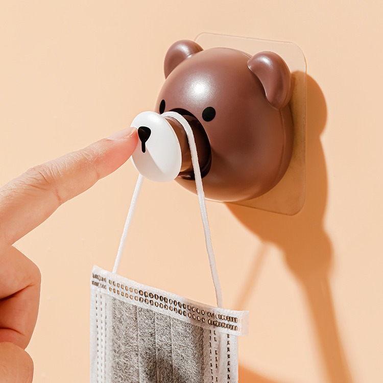 Creative Bear Data Cable Storage Hook Fixed Hook Organizer Hole-free Retractable Mask Storage Hook