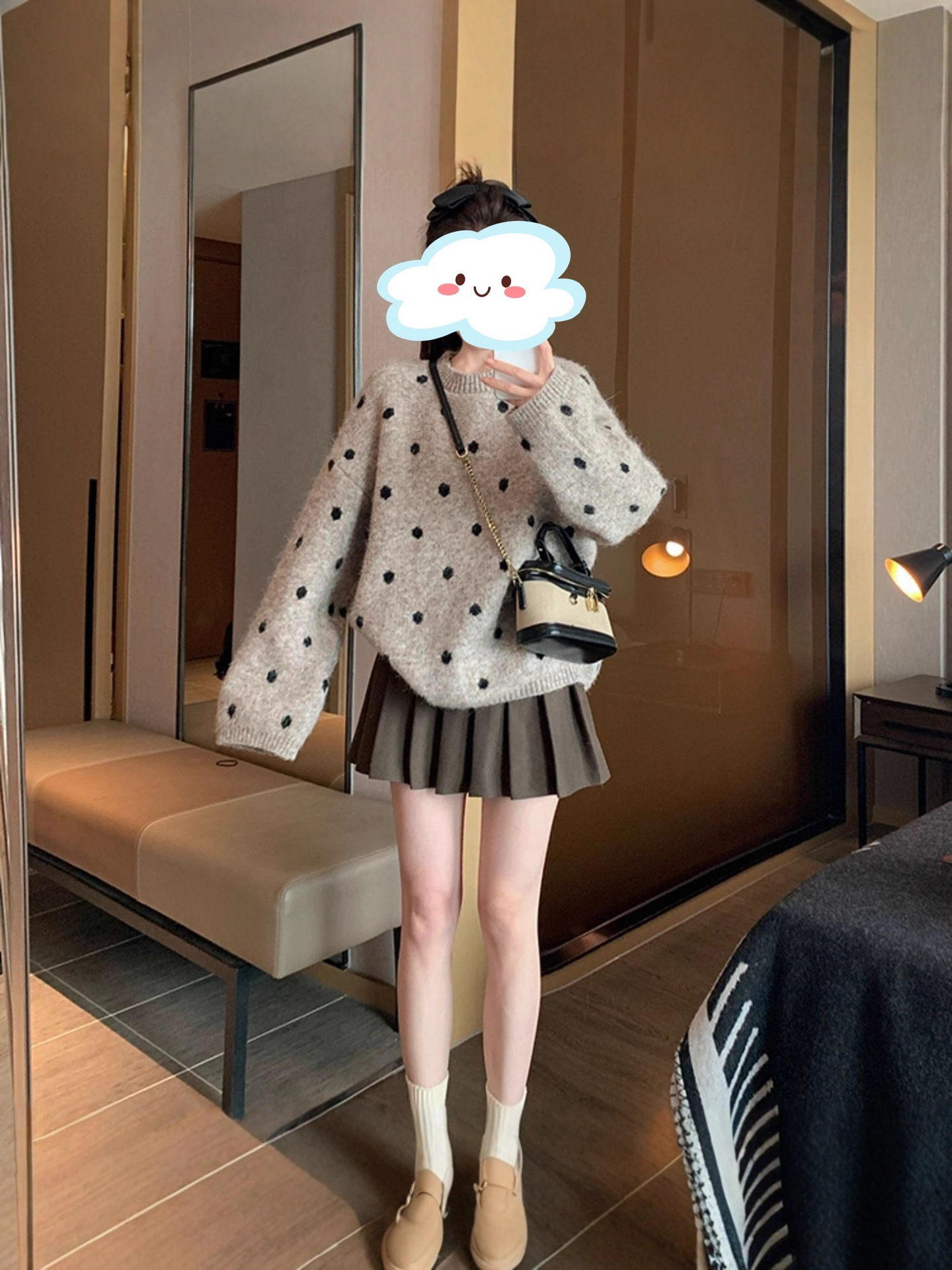 Picture of Autumn and winter new Korean lazy style pullover crew neck sweater women's loose and versatile polka dot literary knitted top to wear outside