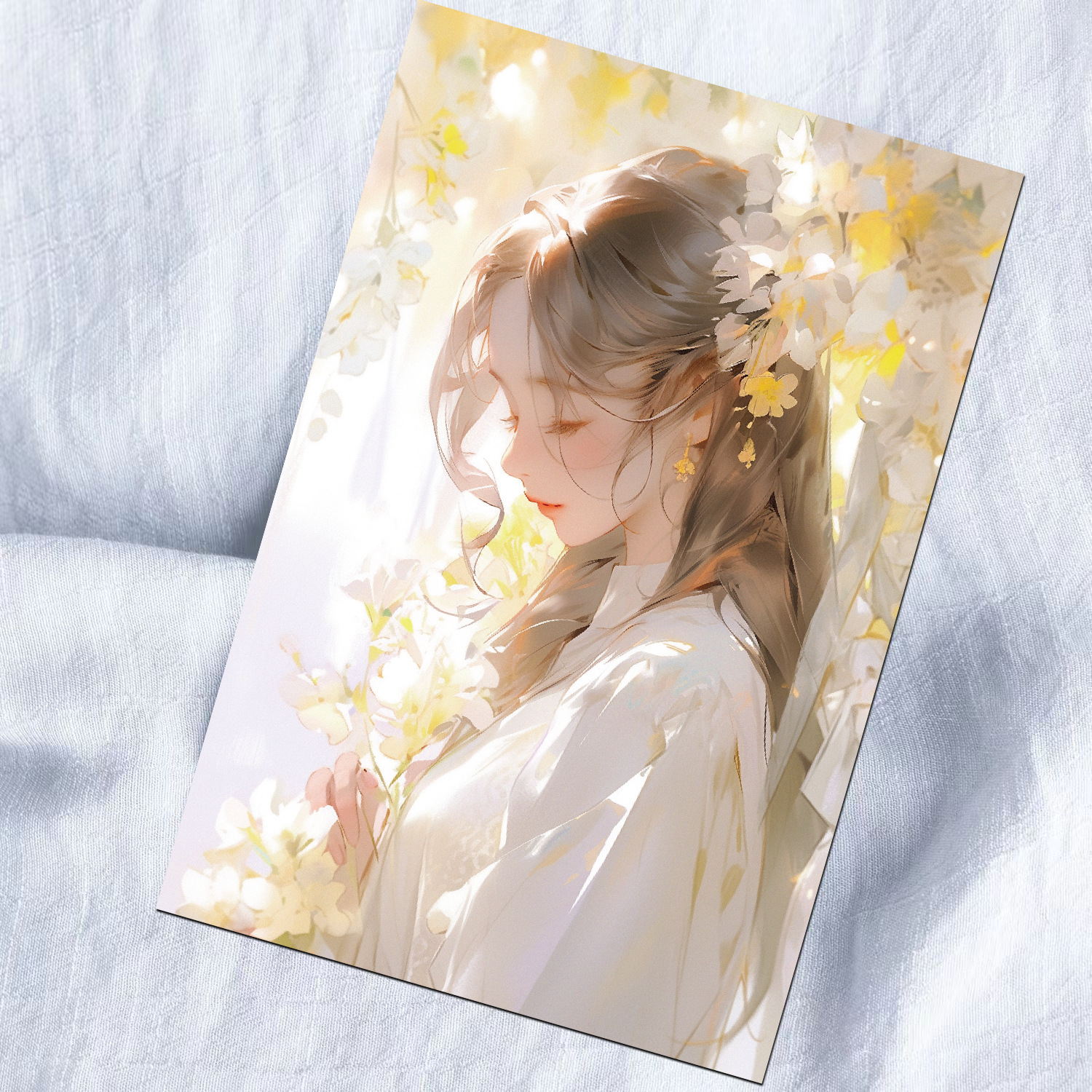 Flower girl 10 fresh decorative cards Wall postcard bedroom living room bedroom decorative painting