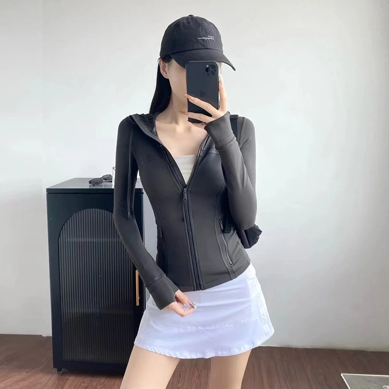 Spring and Autumn Yoga Coat Sports Long Sleeve Women's Zipper Hooded Cardigan Double Sanding Fitness Top Yoga Clothes