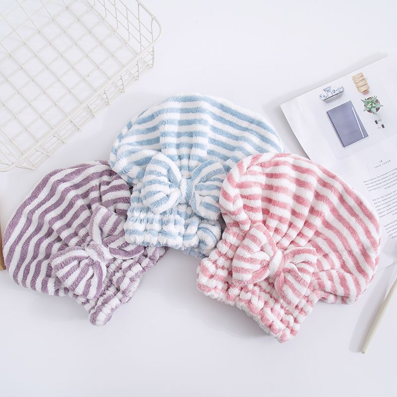 Coral Velvet Dry Hair Shower Cap Bow Adult Bathroom Absorbent Princess Hat Manufacturer Wholesale Elastic Adjustable Towel