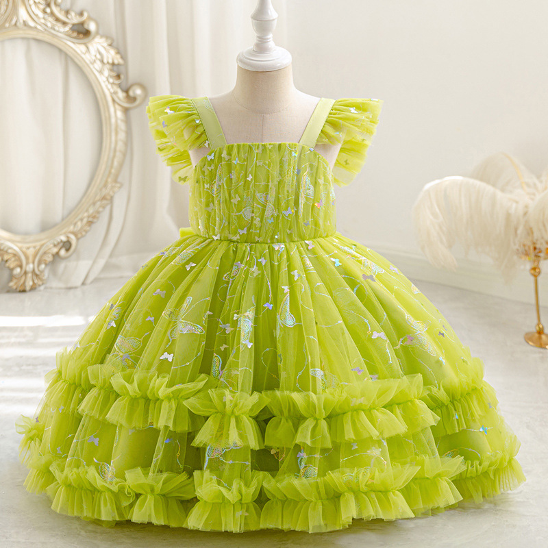 2024 Cross-border New Girls' One-year-old Dress Stylist Sling Puffy Mesh Princess Dress Children's Performance dress