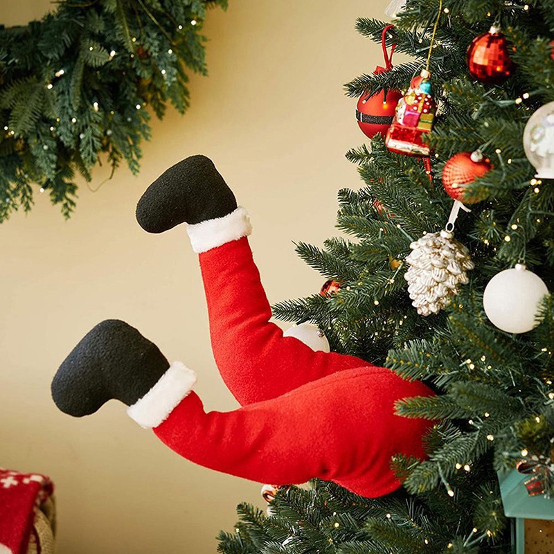 Red Green Santa Legs Christmas Tree Decoration Plush Door Decoration Santa Legs Christmas Decoration Hanging