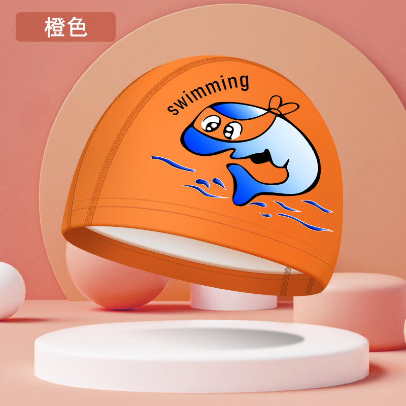 Picture of Children's swimming cap boys and girls waterproof head professional pu swimming cap cartoon pattern baby swimming cap wholesale