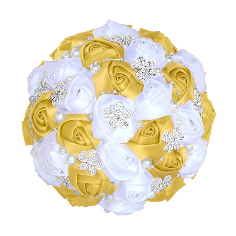 Picture of European and American Super Beautiful Ribbon Flower Wedding Supplies Bride's Hand-held Flower Five-flower Beaded Hand-held Flower Wedding Supplies Hand-held Flower