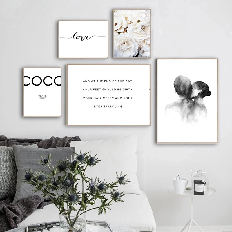 Picture of Amazon Fashion Poster Grass Reed Wall Painting Peony Flower Fashion Poster Citation Figure Girl Bedroom Decoration