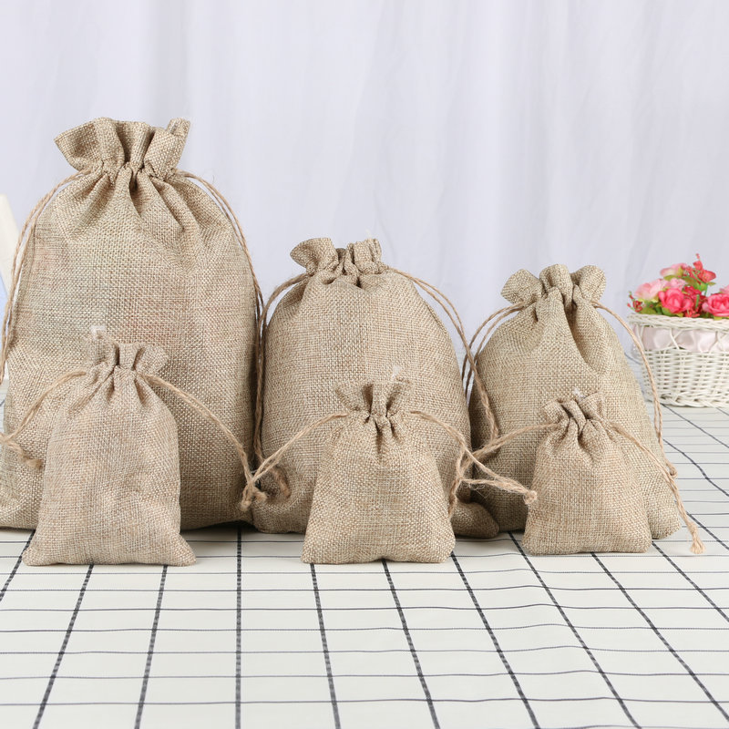 Linen Drawstring Bag Hemp Rope Bag Shopping Storage Bag Jewelry Hemp Bag Small Bag