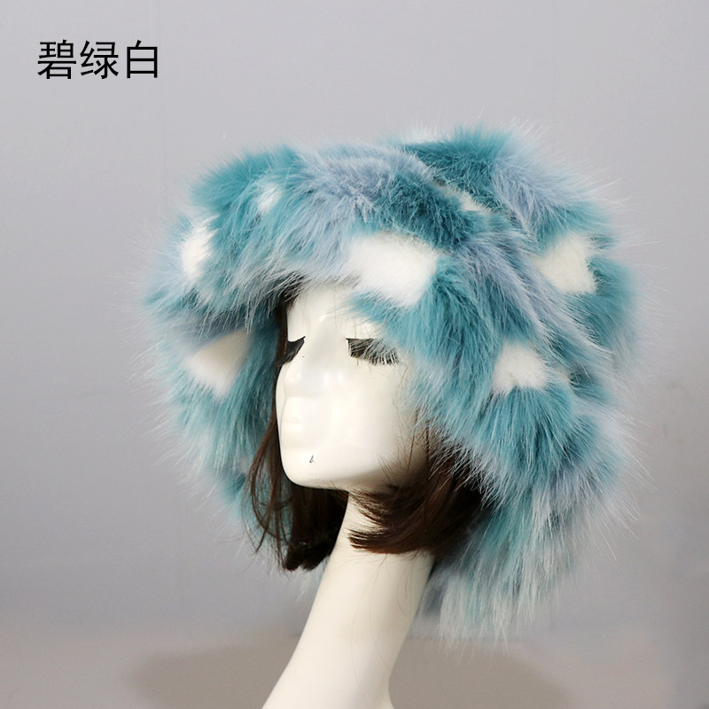 European and American wide brim fisherman hat New imitation leather straw hat children winter warm wool plush basin hat color ear cap
