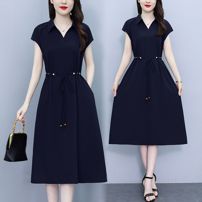 Middle-Aged Mother's Summer Shirt Dress, Stylish Short-Sleeved, Dignified and Slim, Stylish Lady's Fat Long Skirt