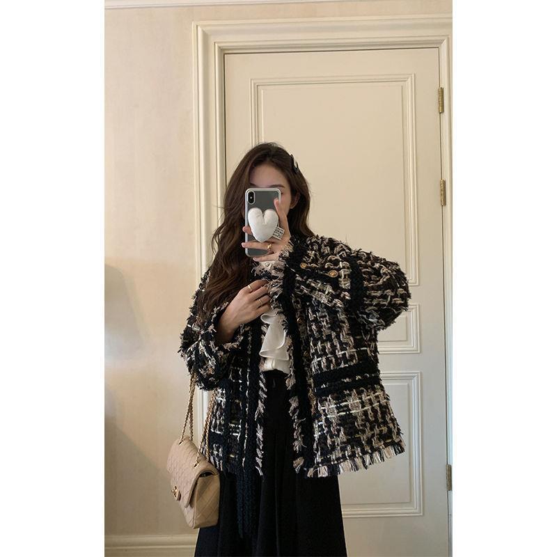 French Style Small Fragrant Outwear for Women 2025 Autum New Braided Tassel Retro High-End Elegant Tweed Top