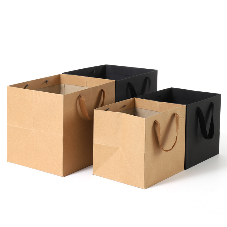 Square Flower Handbag Spot Wholesale Takeaway Bonsai Gift Shopping Bag Cake Packaging Kraft Paper Bag