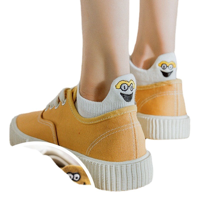 2021 New Cartoon Couple Boat Socks Heel Funny Expression Pack Socks Trendy Internet Celebrity Embroidered Smiling Face Women's Socks