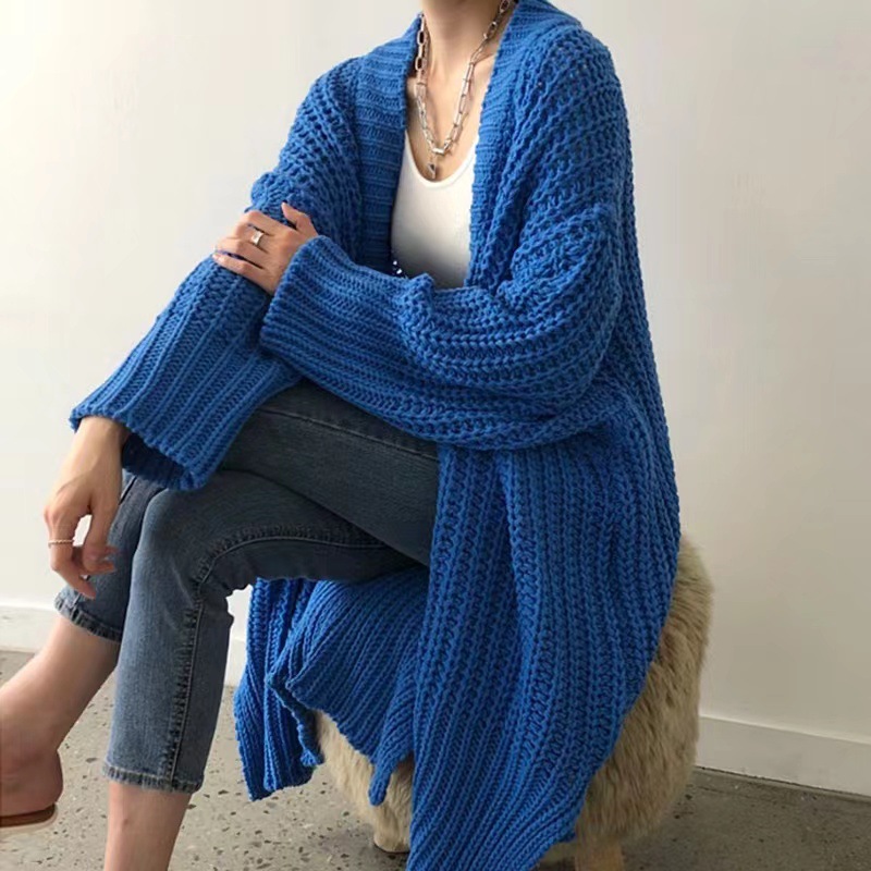 2023 Autumn New South Korea retro lazy style loose mid-length sweater casual split irregular knitted outer