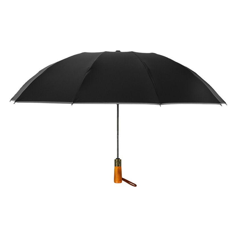 Retro log automatic three-fold reverse umbrella windproof men's business umbrella reflective folding sunny umbrella logo wholesale