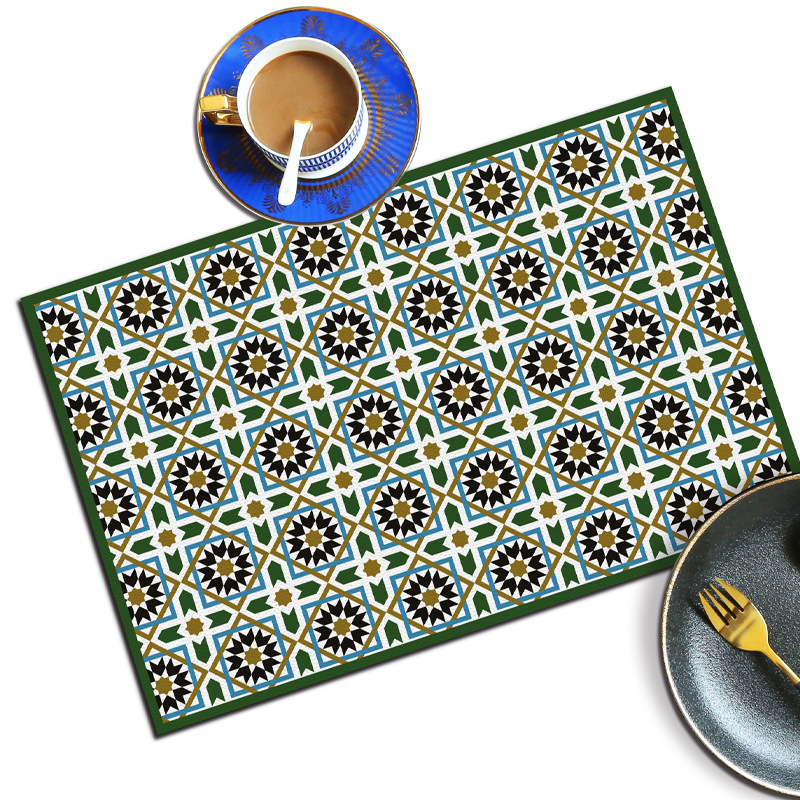 Chinese totem leather placemat leather Western placemat scrub reusable manufacturers support to send pictures