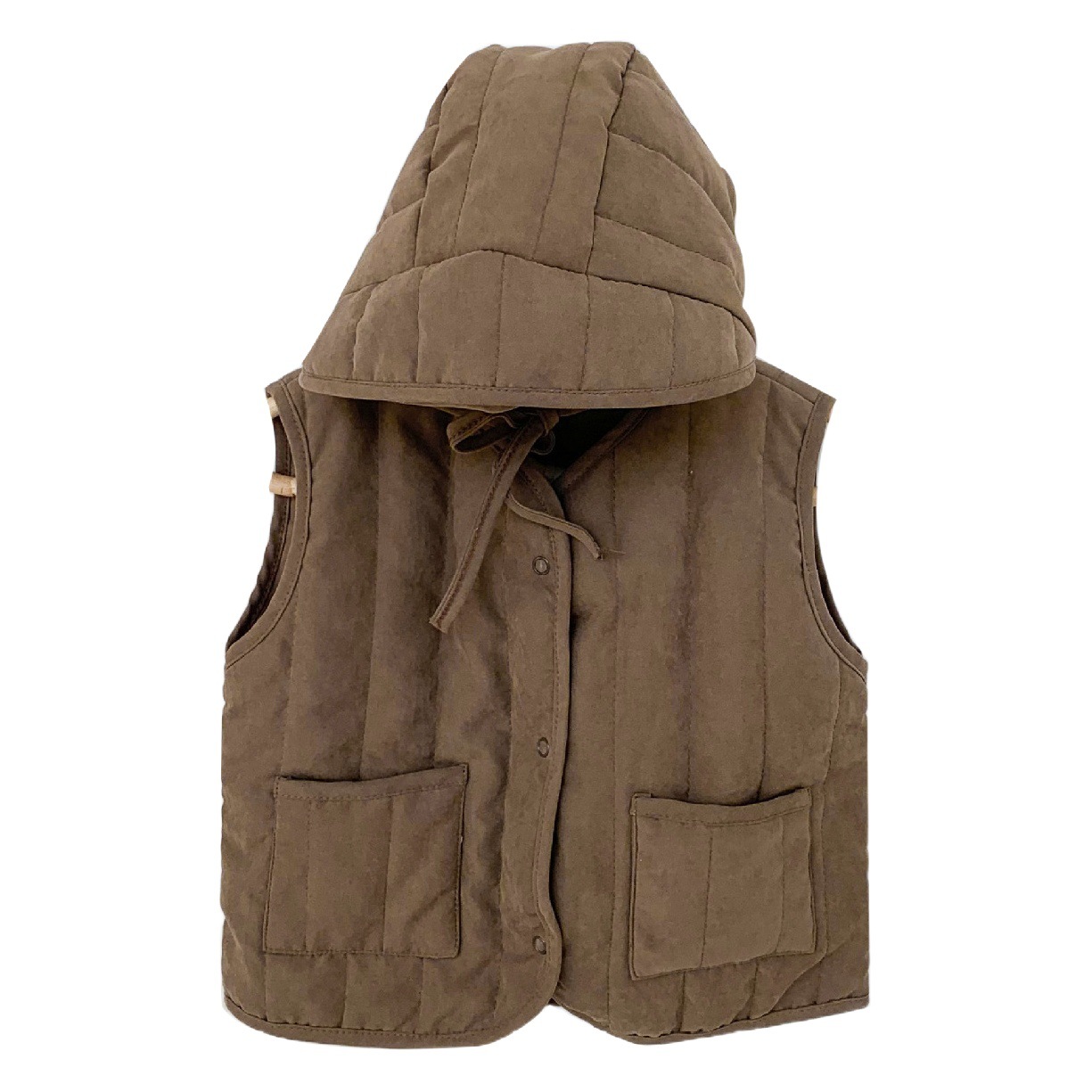Baby Autumn and Winter Korean Style Baby Clothes Pressed Cotton Solid Color Versatile Kidsren's Cotton Vest Hooded Warm Vest Cardigan