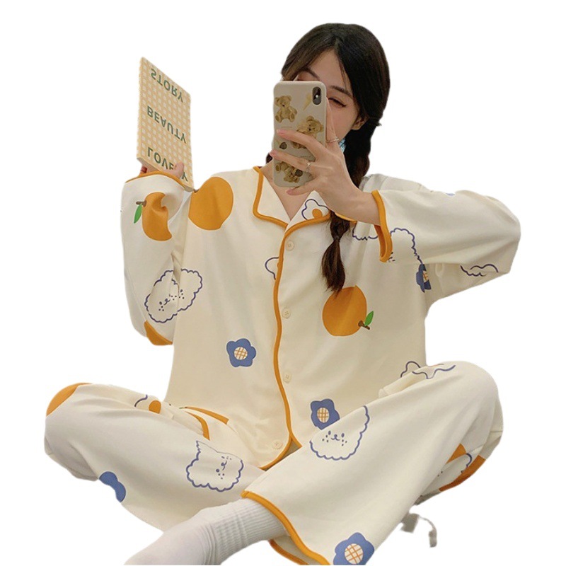Autumn new pajamas women's long sleeve spring and autumn suit Sweet online red style Korean style student cute loose home wear