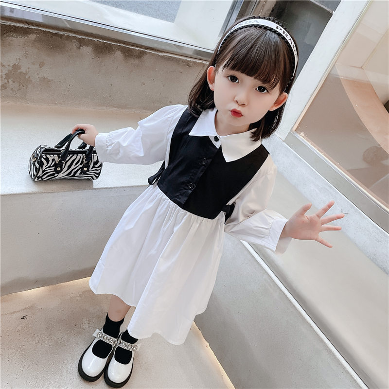 Picture of Korean version 2022 spring and autumn new girls' temperament pearl bow tie white shirt children's fashionable vest dress tide