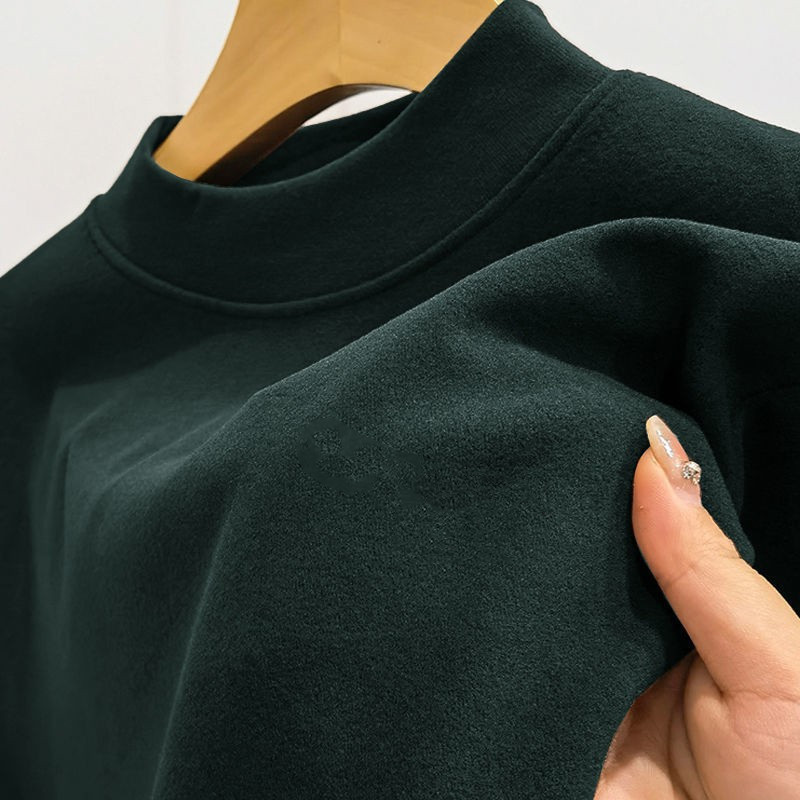 Picture of Double-Sided German Velvet Half Turtleneck Men's Long-Sleeved T-Shirt Warm Bottoming Shirt for Men in Autumn and Winter Fleece-Lined and Thickeneded with Autumn Clothing Trbottomy