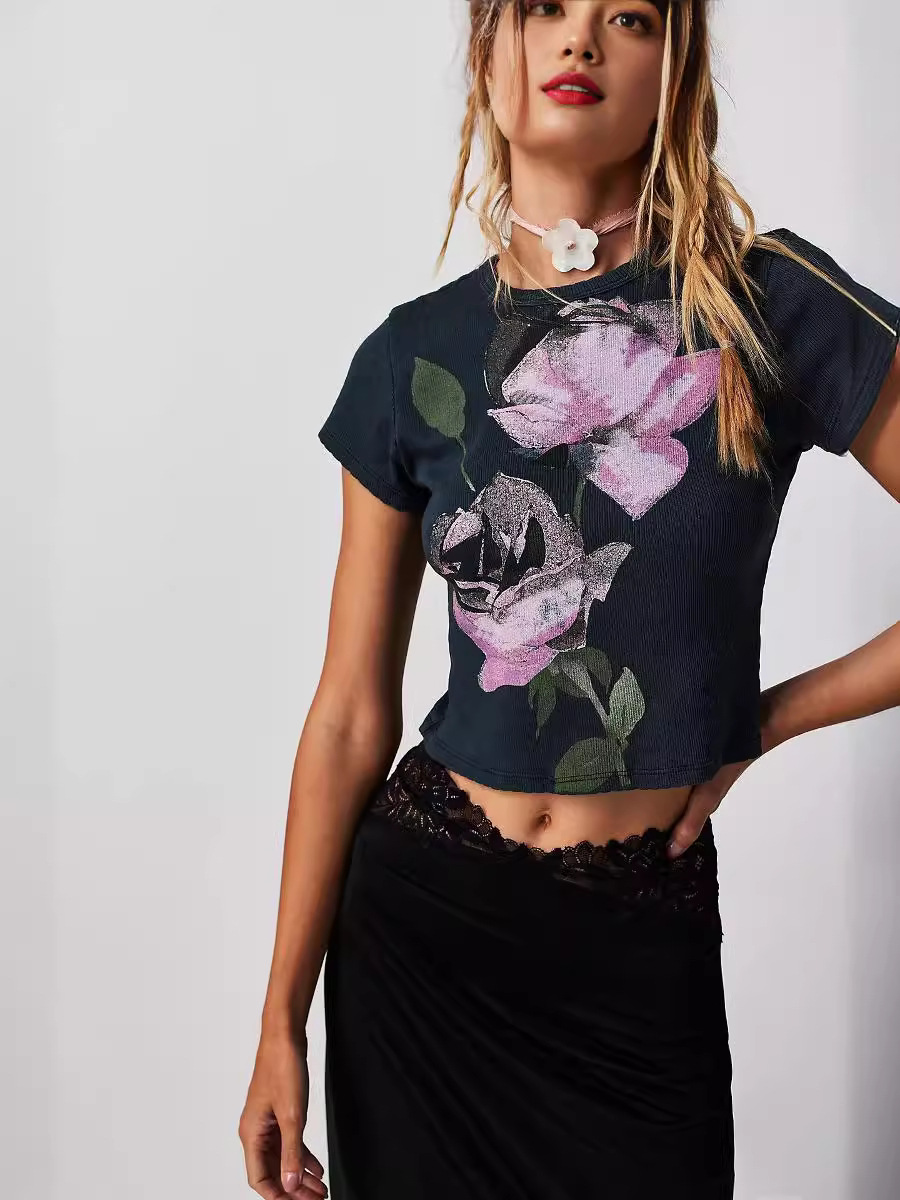 European and American printed pit T-shirt,